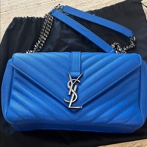 Yves Saint Laurent Vibrant Blue Chevron Shoulder Bag